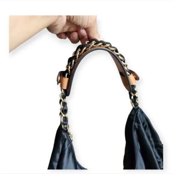 Authentic Chanel Large CC Satin Hobo Bag Black and Gold Chain - Picture 12 of 14